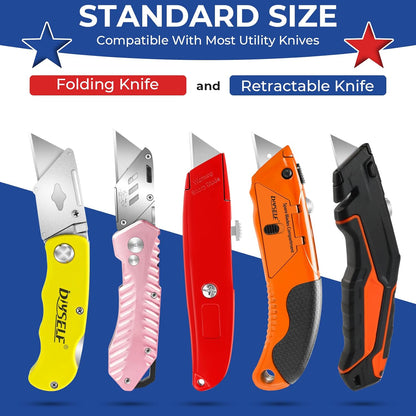 50 Pack Utility Knife Blades, SK5 Steel Box Cutter Blades with Dispenser, Standard Blades for Box Cutter Utility Knife Replacement, Sharper Utility Blade, Refills