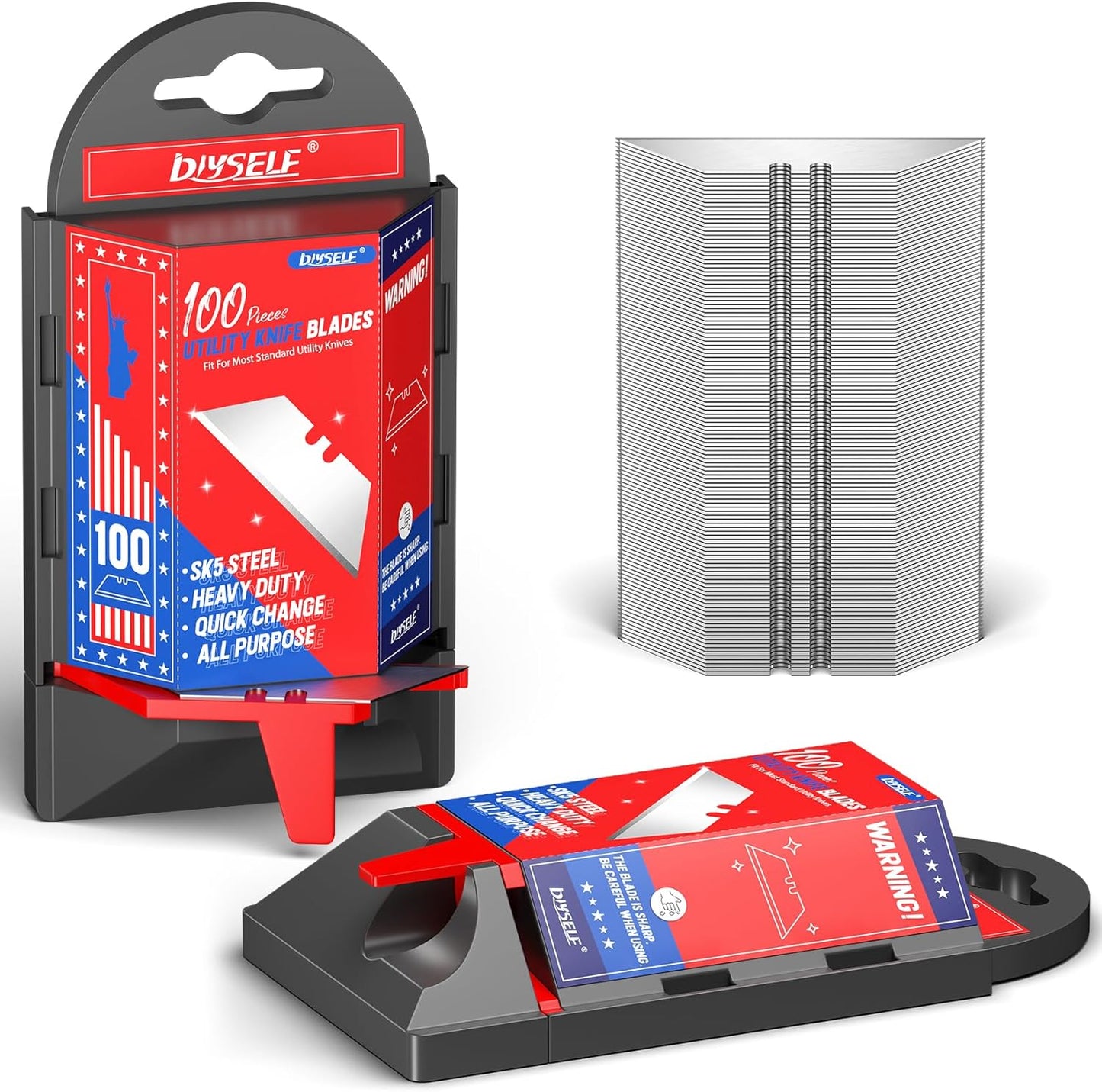50 Pack Utility Knife Blades, SK5 Steel Box Cutter Blades with Dispenser, Standard Blades for Box Cutter Utility Knife Replacement, Sharper Utility Blade, Refills