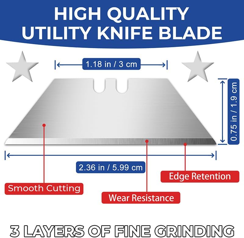 50 Pack Utility Knife Blades, SK5 Steel Box Cutter Blades with Dispenser, Standard Blades for Box Cutter Utility Knife Replacement, Sharper Utility Blade, Refills