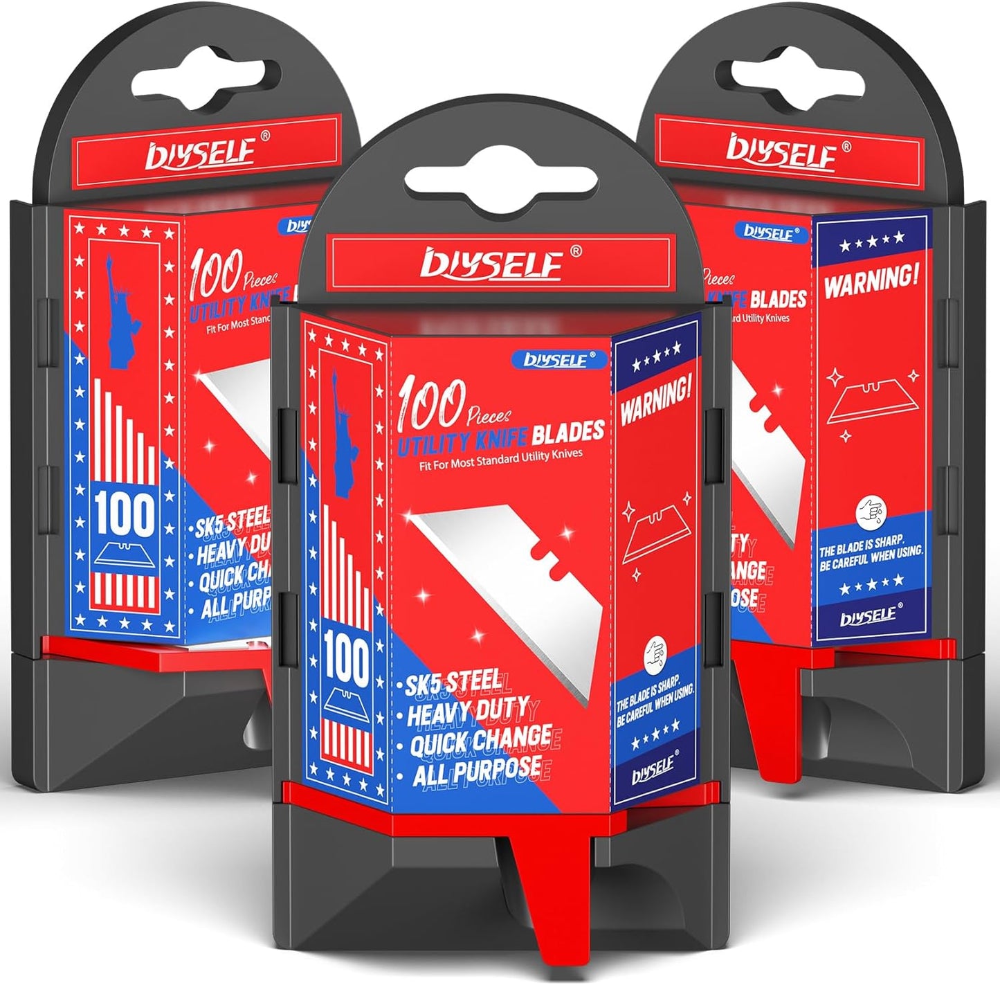 50 Pack Utility Knife Blades, SK5 Steel Box Cutter Blades with Dispenser, Standard Blades for Box Cutter Utility Knife Replacement, Sharper Utility Blade, Refills