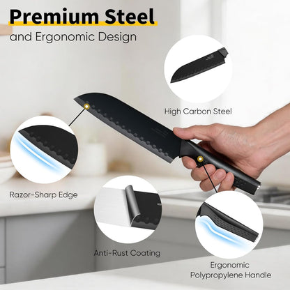 Knife Set, 15-Piece Kitchen Knife Block Set with Sharpener, High Carbon Steel Chef Paring Steak Knives with Ergonomic Non-Slip Handle, Anti-Rust & Razor Sharp, White