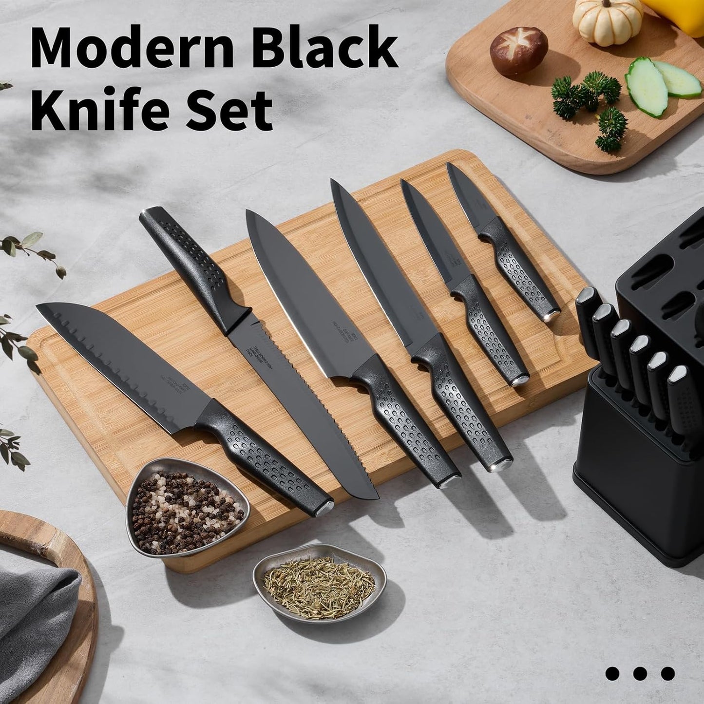 Knife Set, 15-Piece Kitchen Knife Block Set with Sharpener, High Carbon Steel Chef Paring Steak Knives with Ergonomic Non-Slip Handle, Anti-Rust & Razor Sharp, White