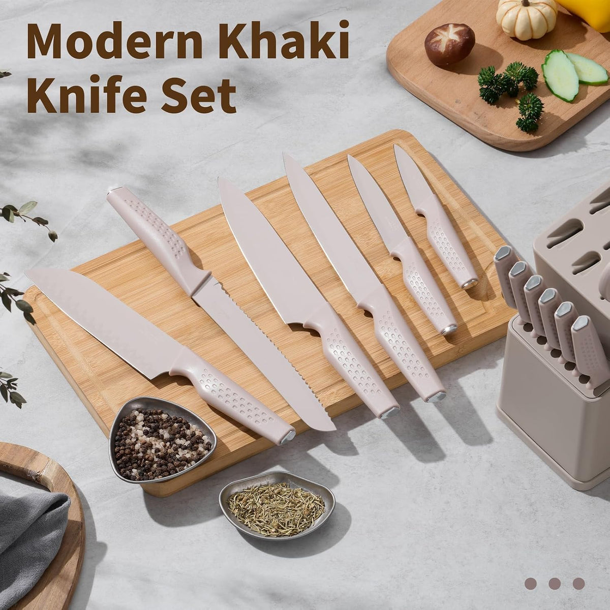 Knife Set, 15-Piece Kitchen Knife Block Set with Sharpener, High Carbon Steel Chef Paring Steak Knives with Ergonomic Non-Slip Handle, Anti-Rust & Razor Sharp, White