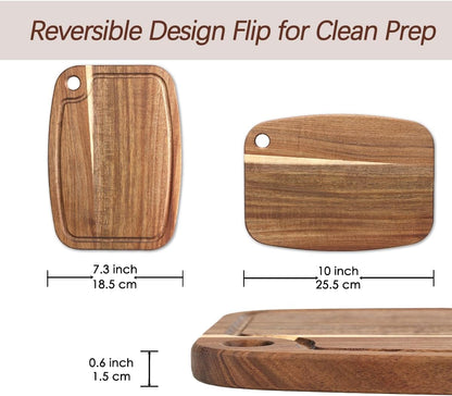Small Cutting Board Set of 2 - Compact with Juice Groove for Fruits, Vegetables, Cheese & Sandwiches, Lightweight & Non-Toxic Mini Boards for Charcuterie, Camping & Kitchen