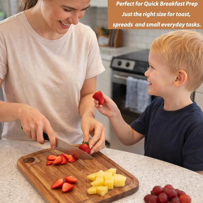 Small Cutting Board Set of 2 - Compact with Juice Groove for Fruits, Vegetables, Cheese & Sandwiches, Lightweight & Non-Toxic Mini Boards for Charcuterie, Camping & Kitchen
