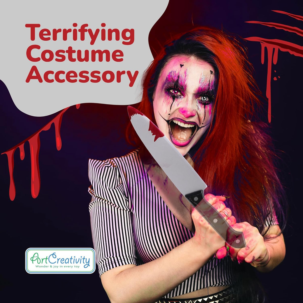 Fake Bloody Knife Set for Halloween - Bloody Knife Prop Set with Meat Cleaver and Kitchen Knife - Two Highly Detailed Plastic Knives for Halloween Costumes - Toy Knife Set with Blood