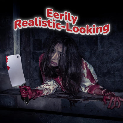 Fake Bloody Knife Set for Halloween - Bloody Knife Prop Set with Meat Cleaver and Kitchen Knife - Two Highly Detailed Plastic Knives for Halloween Costumes - Toy Knife Set with Blood