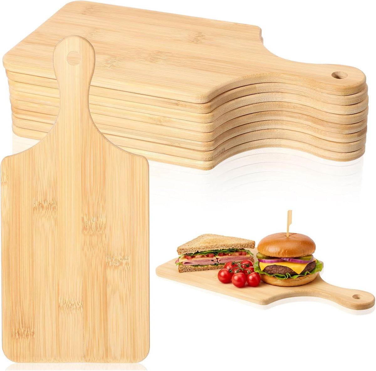 8 PCS Cutting Board Bulk, 11" x 5" Bamboo Wood Board with Handle Thicken Charcuterie Boards Mini Food Platter for Mother's Day Housewarming Gift Wedding Kitchen Home Decor