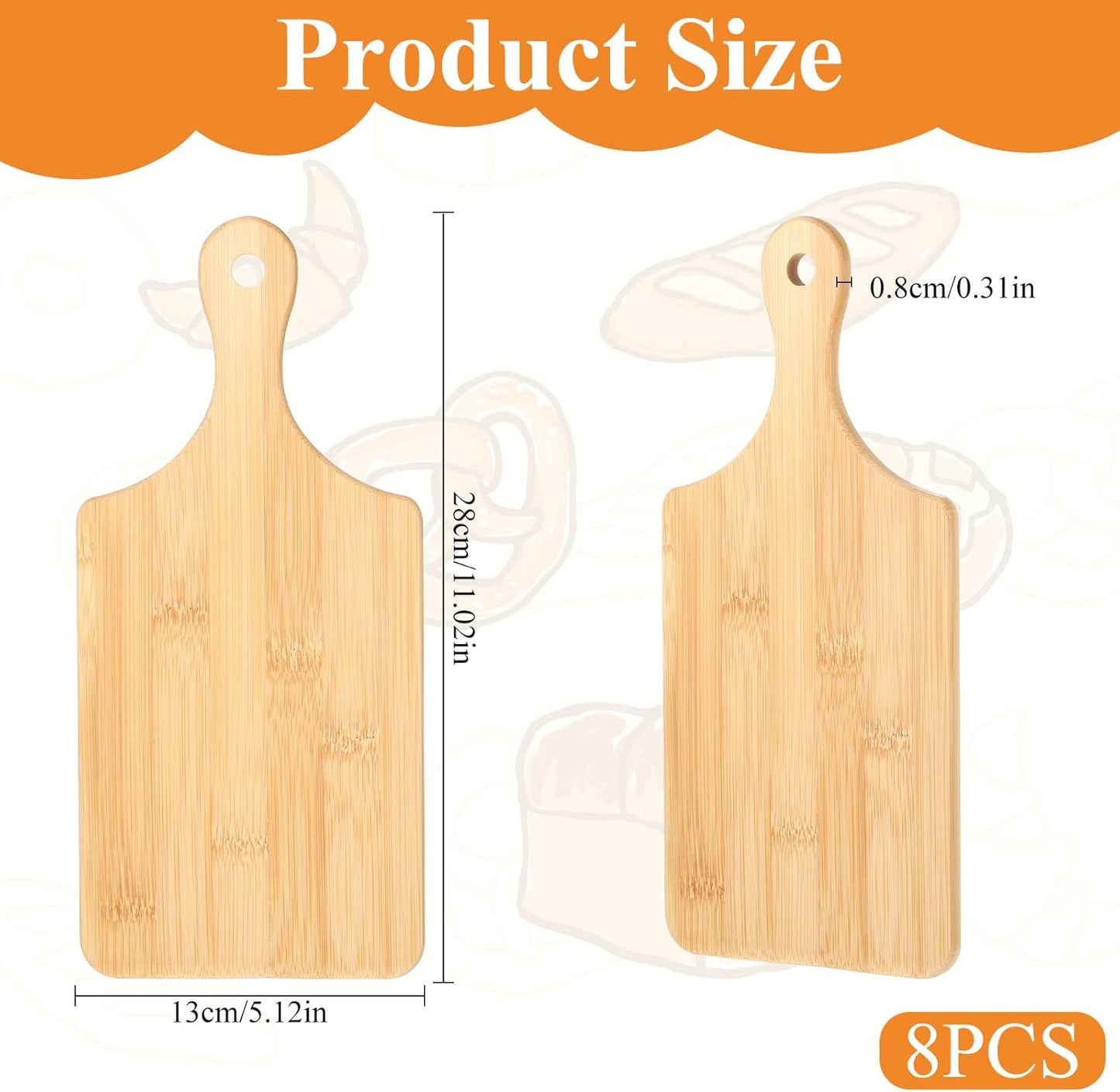 8 PCS Cutting Board Bulk, 11" x 5" Bamboo Wood Board with Handle Thicken Charcuterie Boards Mini Food Platter for Mother's Day Housewarming Gift Wedding Kitchen Home Decor