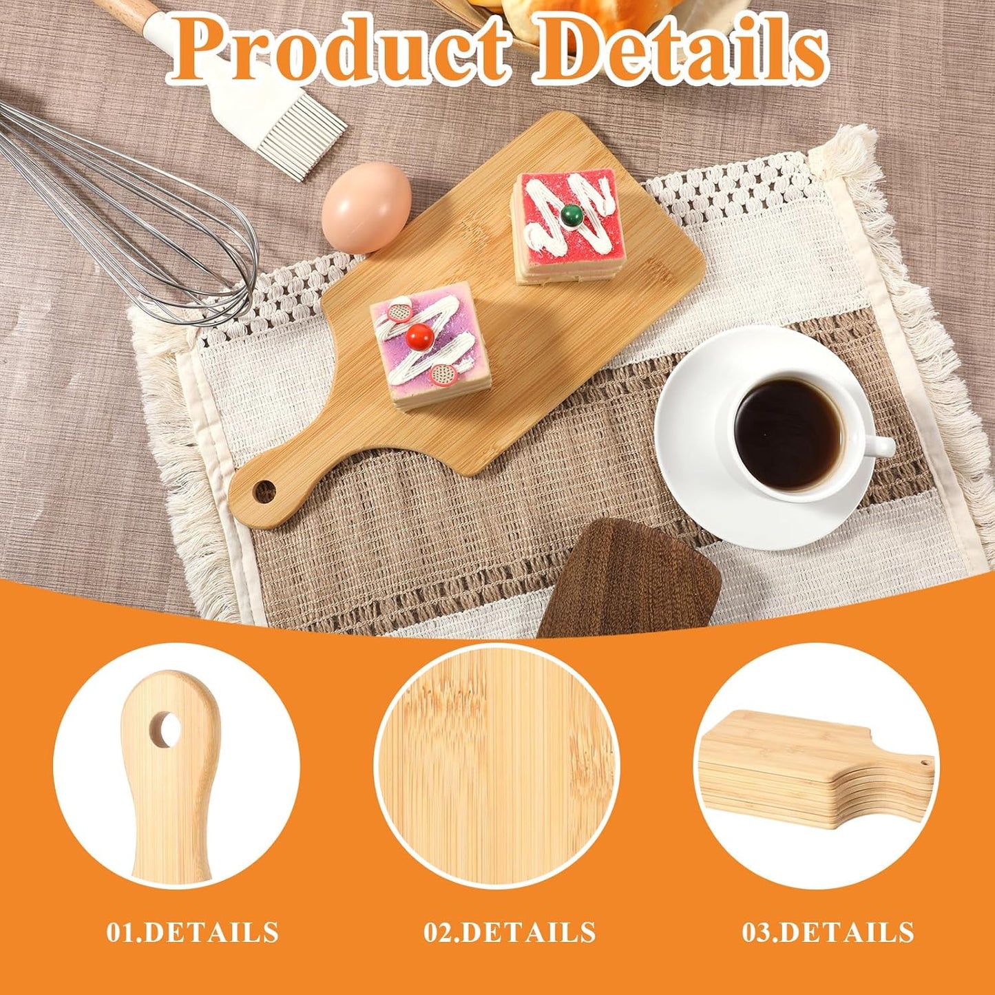 8 PCS Cutting Board Bulk, 11" x 5" Bamboo Wood Board with Handle Thicken Charcuterie Boards Mini Food Platter for Mother's Day Housewarming Gift Wedding Kitchen Home Decor