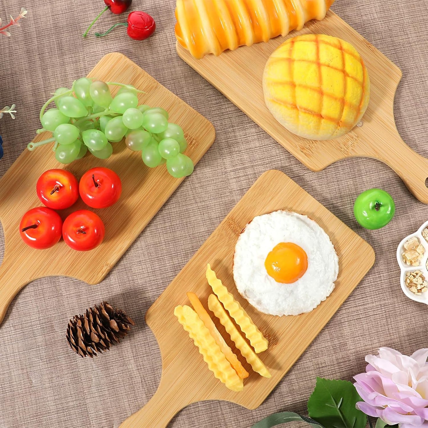 8 PCS Cutting Board Bulk, 11" x 5" Bamboo Wood Board with Handle Thicken Charcuterie Boards Mini Food Platter for Mother's Day Housewarming Gift Wedding Kitchen Home Decor