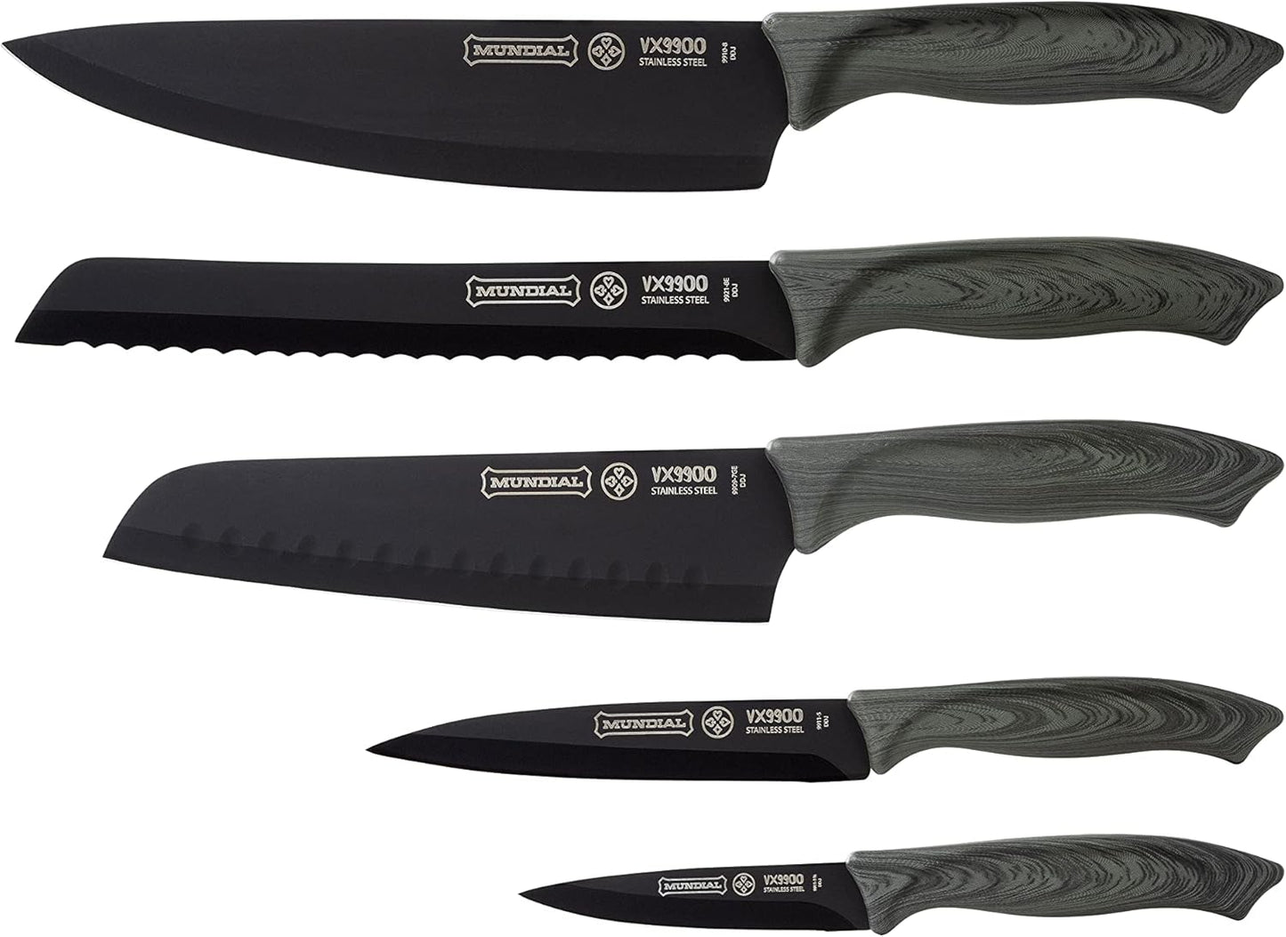 Stainless Steel, Set of 5 Black Kitchen Knives with Plastic Protectors, Ideal for All Cutting, Slicing, and Chopping Needs, Sleek Black Blades with Comfortable Ergonomic Handles