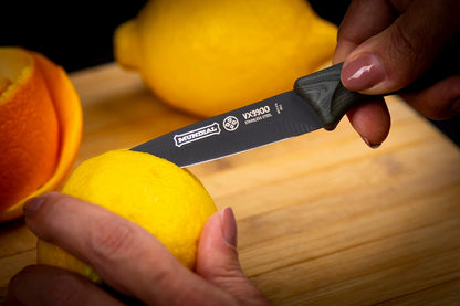 Stainless Steel, Set of 5 Black Kitchen Knives with Plastic Protectors, Ideal for All Cutting, Slicing, and Chopping Needs, Sleek Black Blades with Comfortable Ergonomic Handles