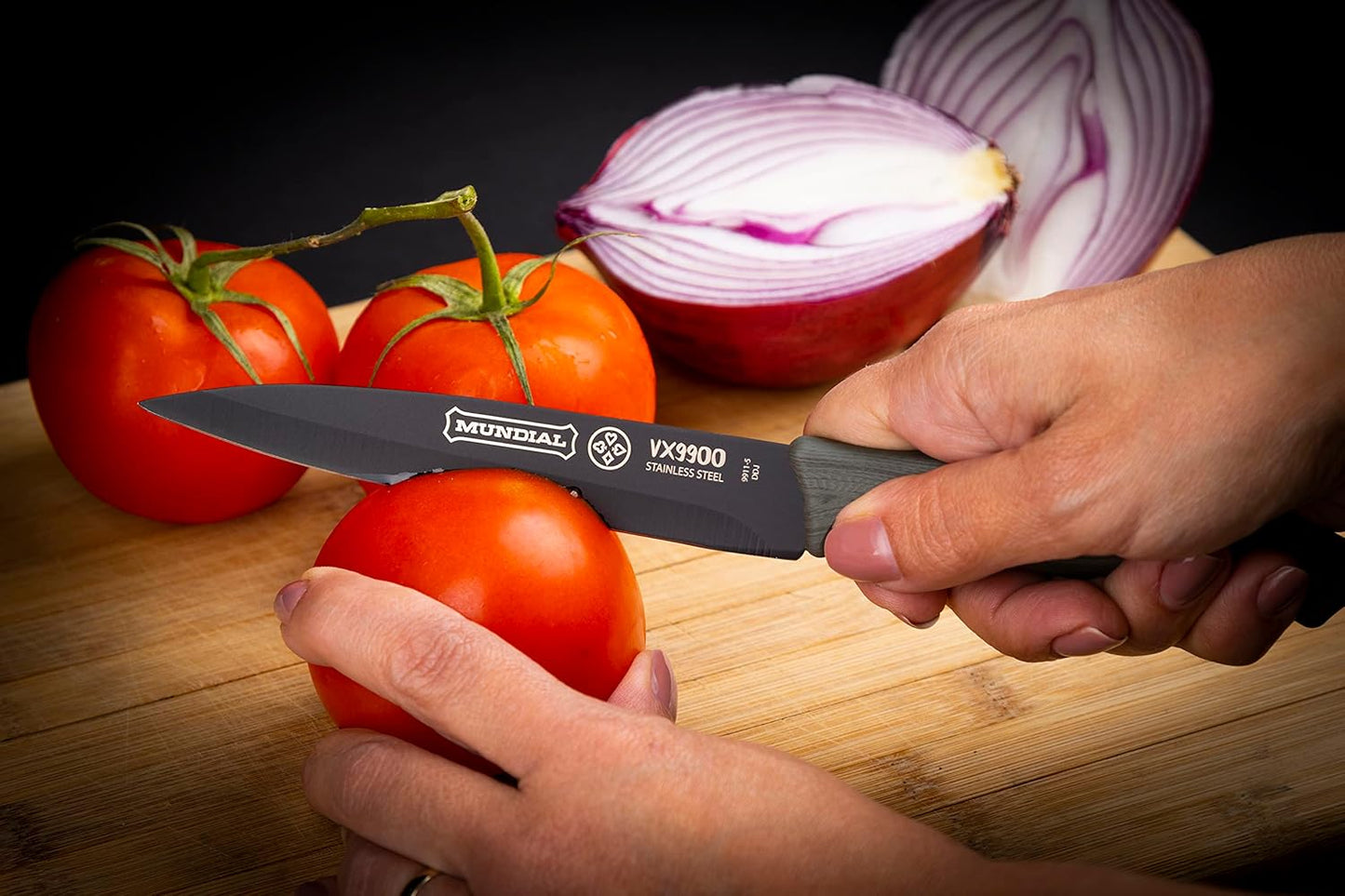 Stainless Steel, Set of 5 Black Kitchen Knives with Plastic Protectors, Ideal for All Cutting, Slicing, and Chopping Needs, Sleek Black Blades with Comfortable Ergonomic Handles
