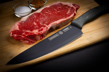 Stainless Steel, Set of 5 Black Kitchen Knives with Plastic Protectors, Ideal for All Cutting, Slicing, and Chopping Needs, Sleek Black Blades with Comfortable Ergonomic Handles