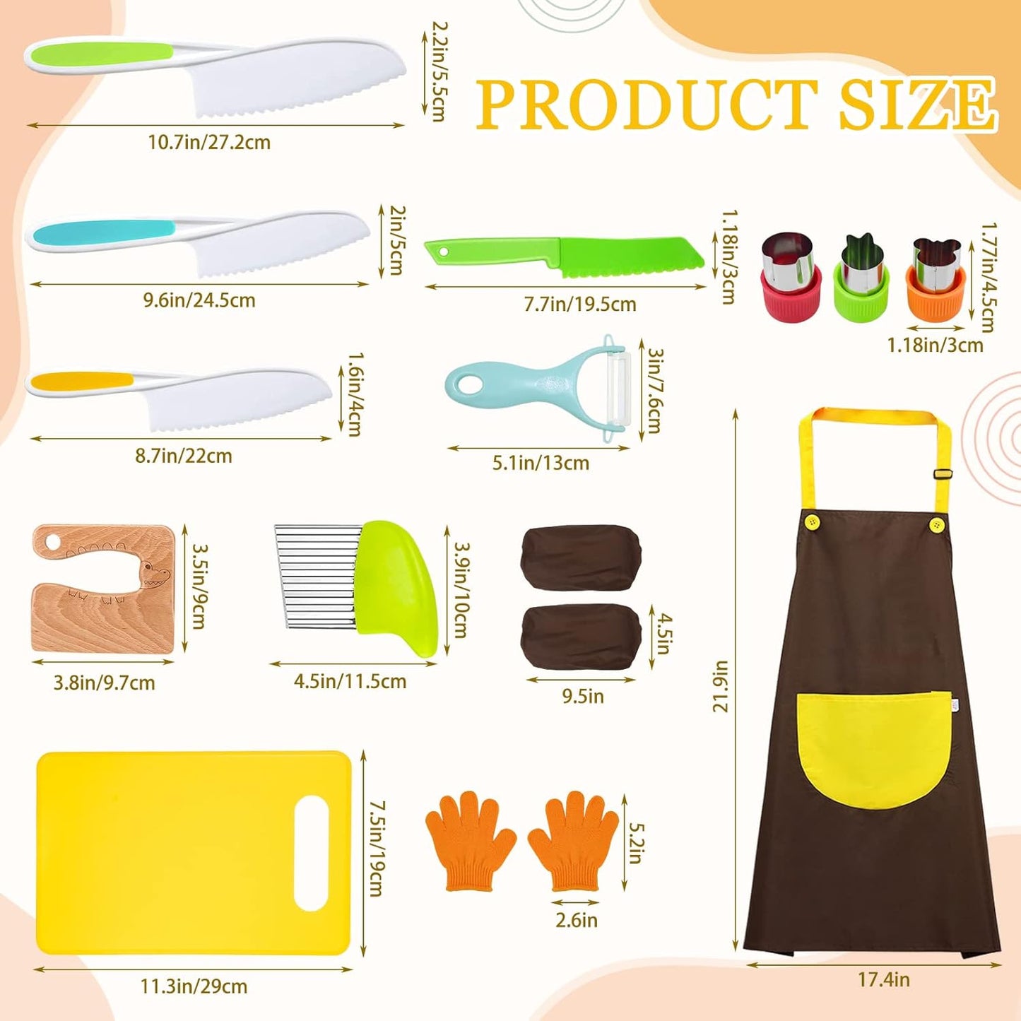 11 Pieces Wooden Kids Kitchen Knife, Blue Kids Knife Set Include Wood Kids Knife, Serrated Edges Plastic Toddler Knife, Crinkle Cutter, Sandwich Cutter, Y Peeler, Cutting Board