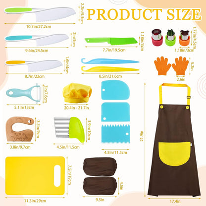 11 Pieces Wooden Kids Kitchen Knife, Blue Kids Knife Set Include Wood Kids Knife, Serrated Edges Plastic Toddler Knife, Crinkle Cutter, Sandwich Cutter, Y Peeler, Cutting Board