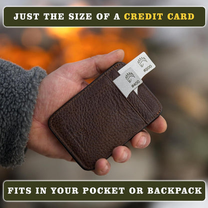 2X Dual Grit Diamond Sharpening Stone + Leather Wallet Strop | | Pocket Credit-Card Sized Field Sharpener for Camping, Bushcraft, Outdoors, Survival, EDC - Dark Brown