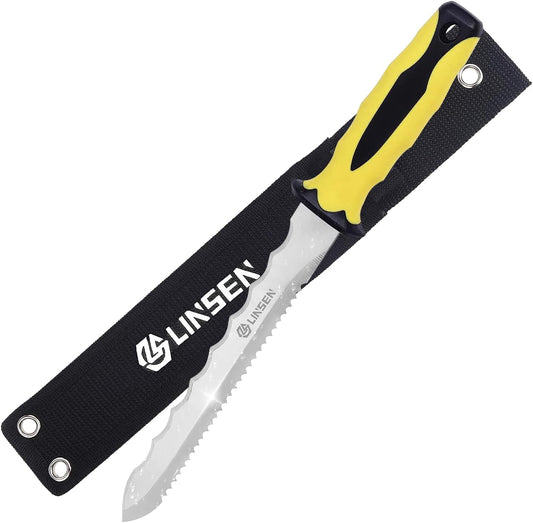 Stainless Steel Garden Knife with 11" Blade with New Handle, Double Side Utility Sod Cutter Lawn Repair Garden Knife with Nylon Sheath (YELLOW)