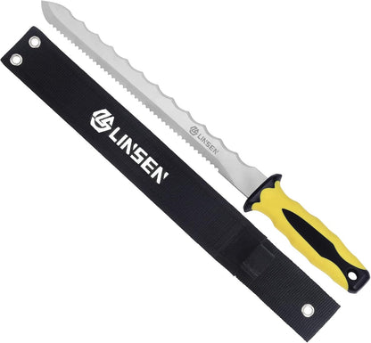 Stainless Steel Garden Knife with 11" Blade with New Handle, Double Side Utility Sod Cutter Lawn Repair Garden Knife with Nylon Sheath (YELLOW)