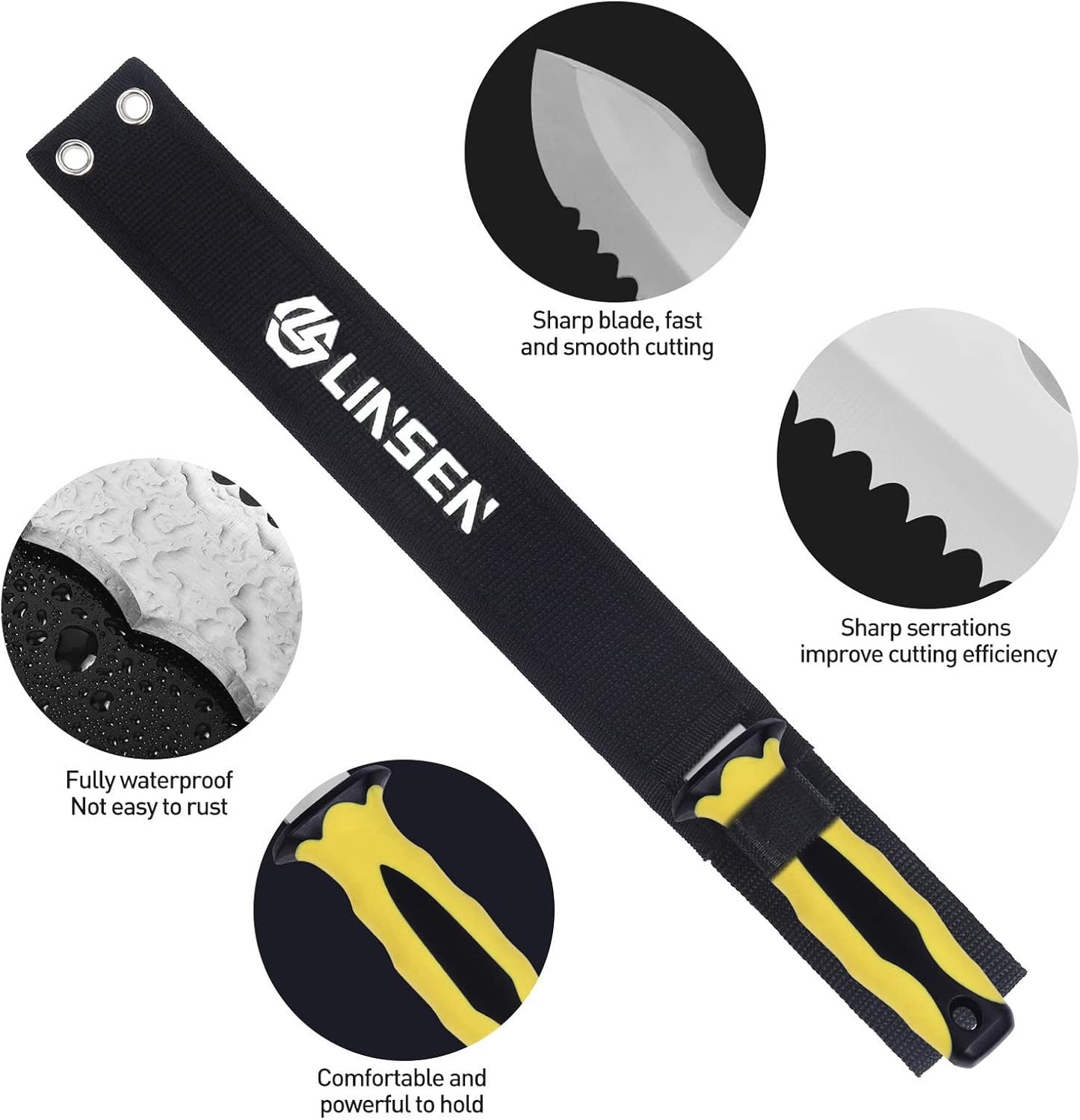 Stainless Steel Garden Knife with 11" Blade with New Handle, Double Side Utility Sod Cutter Lawn Repair Garden Knife with Nylon Sheath (YELLOW)