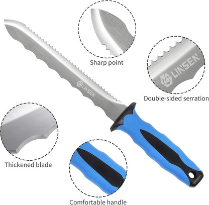 Stainless Steel Garden Knife with 11" Blade with New Handle, Double Side Utility Sod Cutter Lawn Repair Garden Knife with Nylon Sheath (YELLOW)