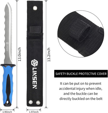 Stainless Steel Garden Knife with 11" Blade with New Handle, Double Side Utility Sod Cutter Lawn Repair Garden Knife with Nylon Sheath (YELLOW)