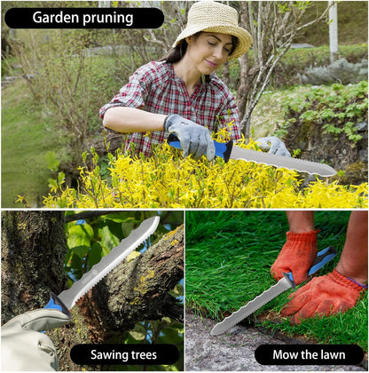 Stainless Steel Garden Knife with 11" Blade with New Handle, Double Side Utility Sod Cutter Lawn Repair Garden Knife with Nylon Sheath (YELLOW)