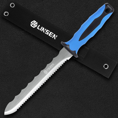Stainless Steel Garden Knife with 11" Blade with New Handle, Double Side Utility Sod Cutter Lawn Repair Garden Knife with Nylon Sheath (YELLOW)