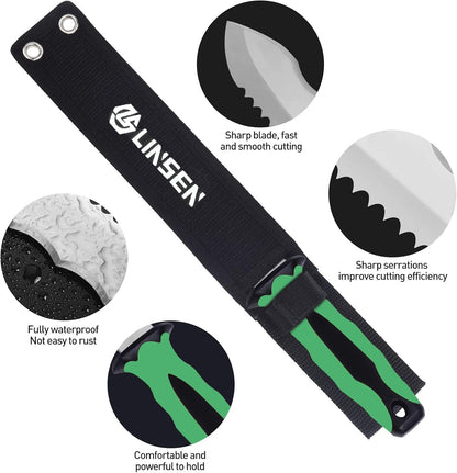 Stainless Steel Garden Knife with 11" Blade with New Handle, Double Side Utility Sod Cutter Lawn Repair Garden Knife with Nylon Sheath (YELLOW)