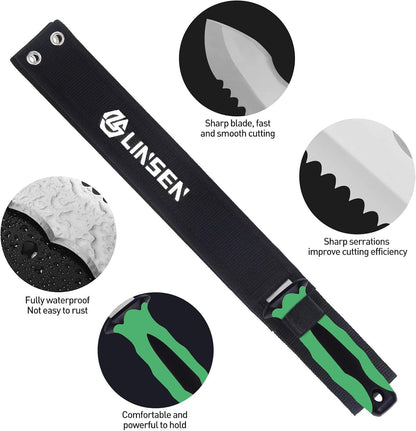 Stainless Steel Garden Knife with 11" Blade with New Handle, Double Side Utility Sod Cutter Lawn Repair Garden Knife with Nylon Sheath (YELLOW)