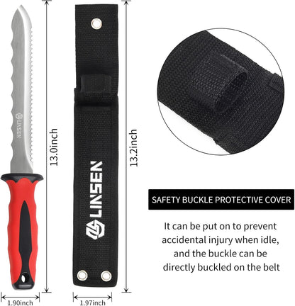 Stainless Steel Garden Knife with 11" Blade with New Handle, Double Side Utility Sod Cutter Lawn Repair Garden Knife with Nylon Sheath (YELLOW)