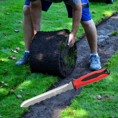Stainless Steel Garden Knife with 11" Blade with New Handle, Double Side Utility Sod Cutter Lawn Repair Garden Knife with Nylon Sheath (YELLOW)