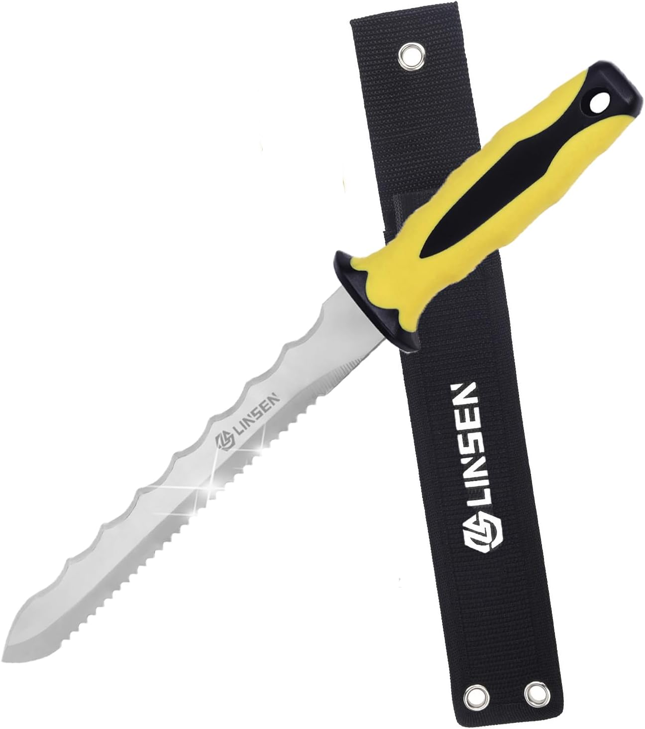Stainless Steel Garden Knife with 11" Blade with New Handle, Double Side Utility Sod Cutter Lawn Repair Garden Knife with Nylon Sheath (YELLOW)