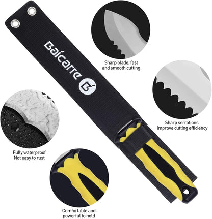 Stainless Steel Garden Knife with 11" Blade with New Handle, Double Side Utility Sod Cutter Lawn Repair Garden Knife with Nylon Sheath (YELLOW)