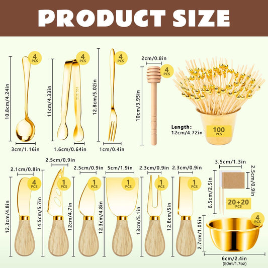 169 Pcs Charcuterie Boards Accessories Gold Charcuterie Utensils Cheese Butter Spreader Knife Set Small Serving Tongs Forks and Spoons Dipping Bowls Honey Dipper Toothpick Flags Cocktail Picks