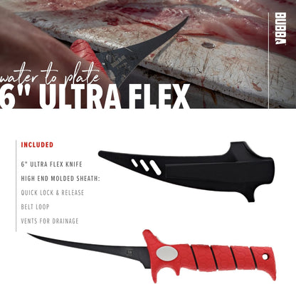 6 Inch Ultra Flex Tapered Fillet Knife with Non-Slip Grip Handle, 8Cr13MoV Stainless Steel Blade, Lanyard Hole and Synthetic Sheath for Fishing