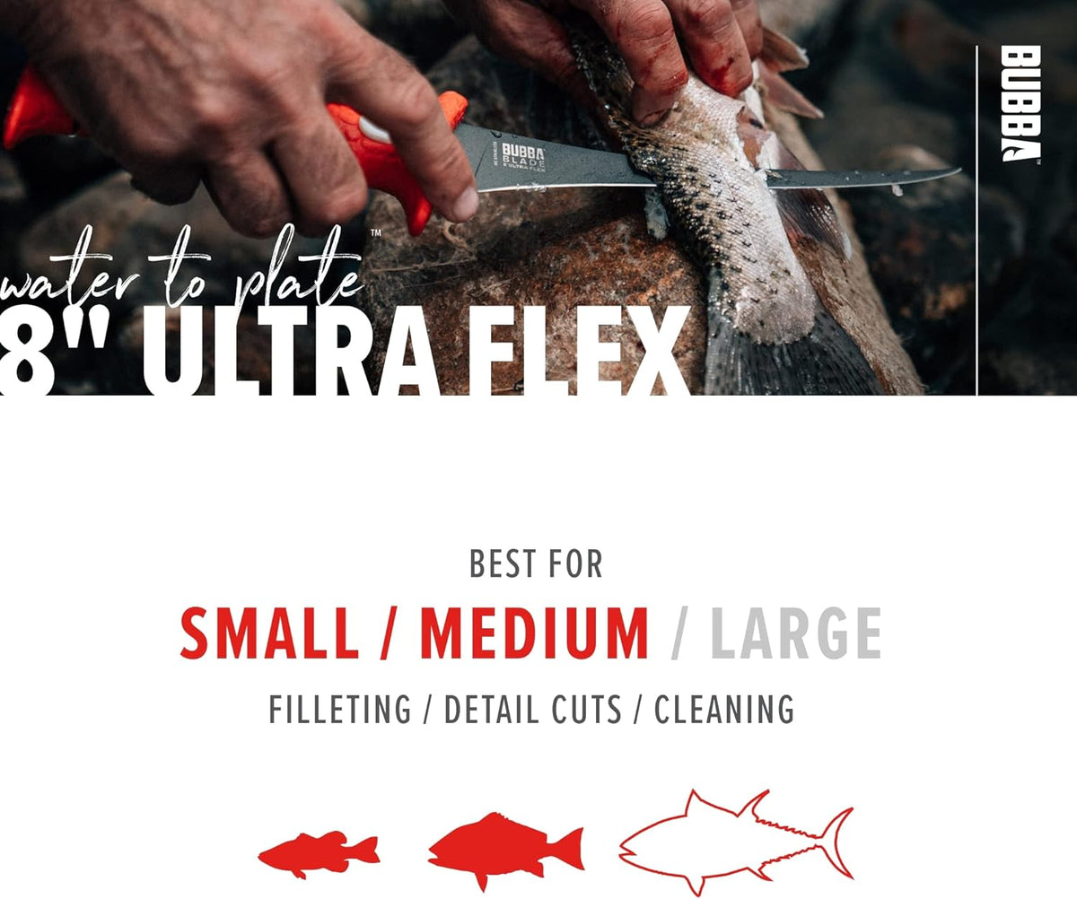 6 Inch Ultra Flex Tapered Fillet Knife with Non-Slip Grip Handle, 8Cr13MoV Stainless Steel Blade, Lanyard Hole and Synthetic Sheath for Fishing