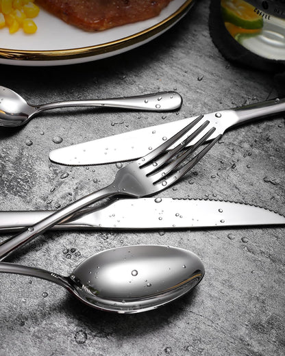 EUIRIO 48-Piece Silverware Set With Steak Knives, Heavy Duty Stainless Steel Flatware for 8, Food-Grade Tableware Cutlery, Utensils for Home Restaurant, Mirror Finish, Dishwasher Safe