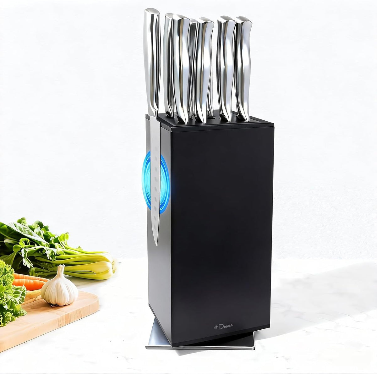 Dmore magnetic knife block without knives 360° rotatable knife holder stand