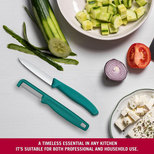 Swiss Classic 2 Piece Paring Knife & I-Peeler Set - Green | Swiss Made kitchen prep tools with sharp stainless steel blades, lightweight ergonomic handles, and dishwasher safe design