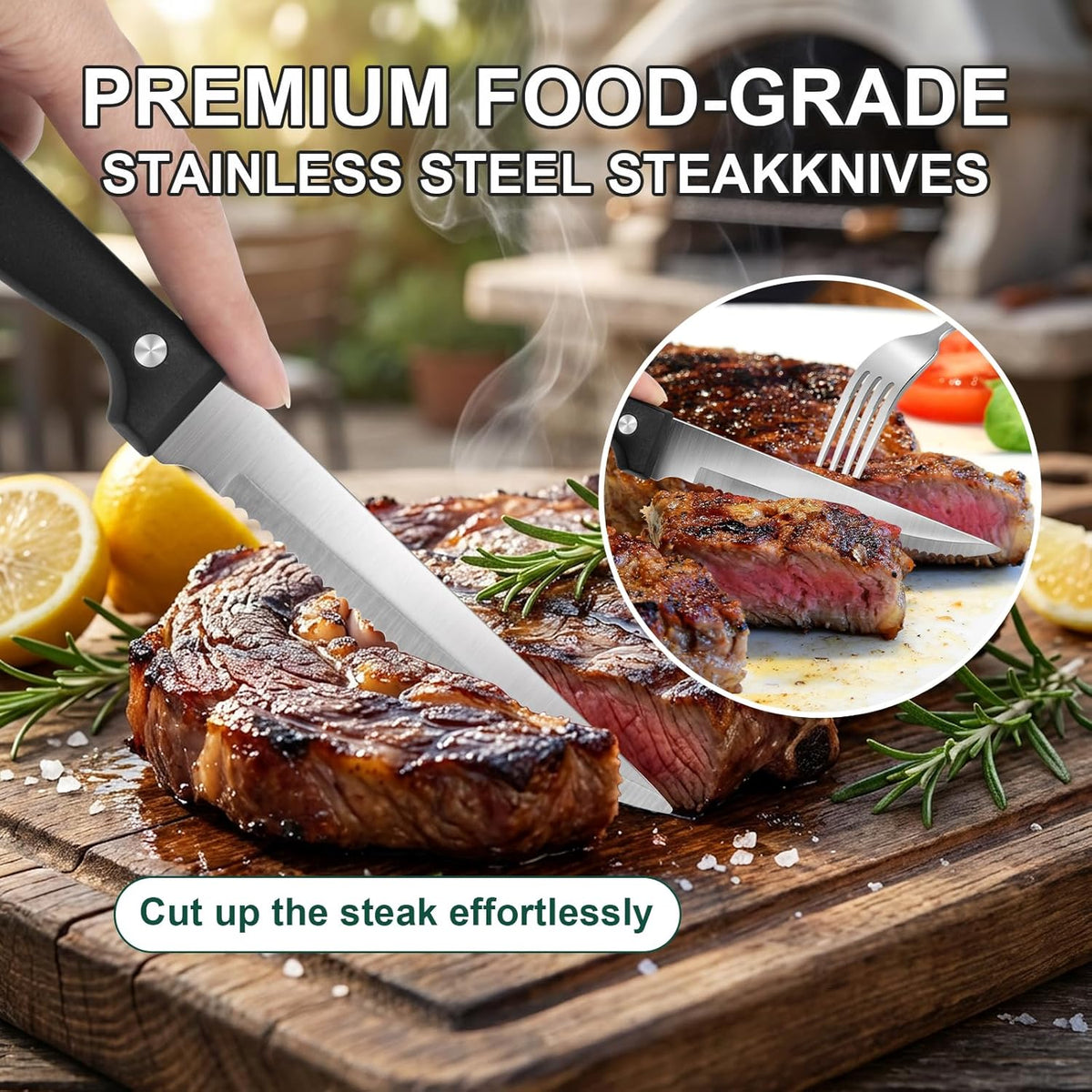 24-Piece Black Silverware Set with Steak Knives Black Stainless Steel Flatware Set for 4 Food Grade Tableware Cutlery Set Rust-proof, Mirror Polished, Dishwasher Safe