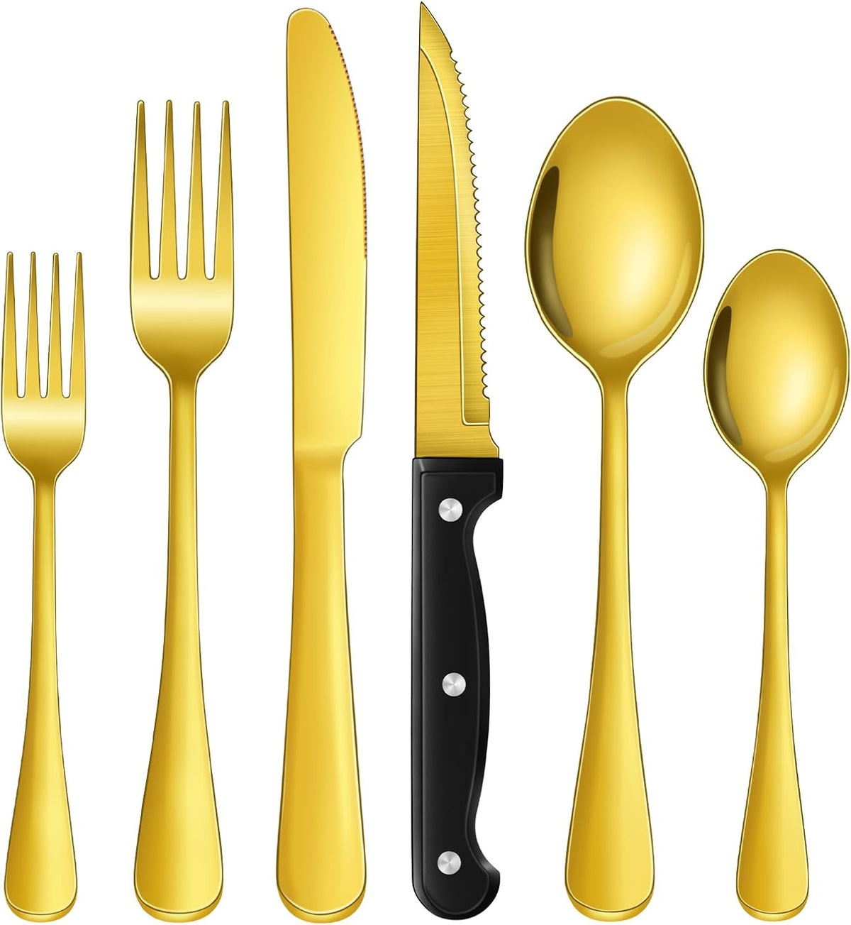 24-Piece Black Silverware Set with Steak Knives Black Stainless Steel Flatware Set for 4 Food Grade Tableware Cutlery Set Rust-proof, Mirror Polished, Dishwasher Safe