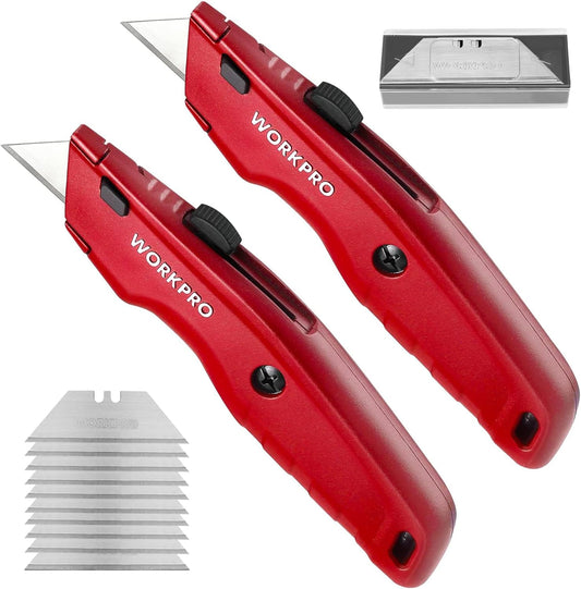 Premium Utility Knife, Retractable All Metal Heavy Duty Box Cutter, Quick Change Blade Razor Knife, with 10 Extra Blades