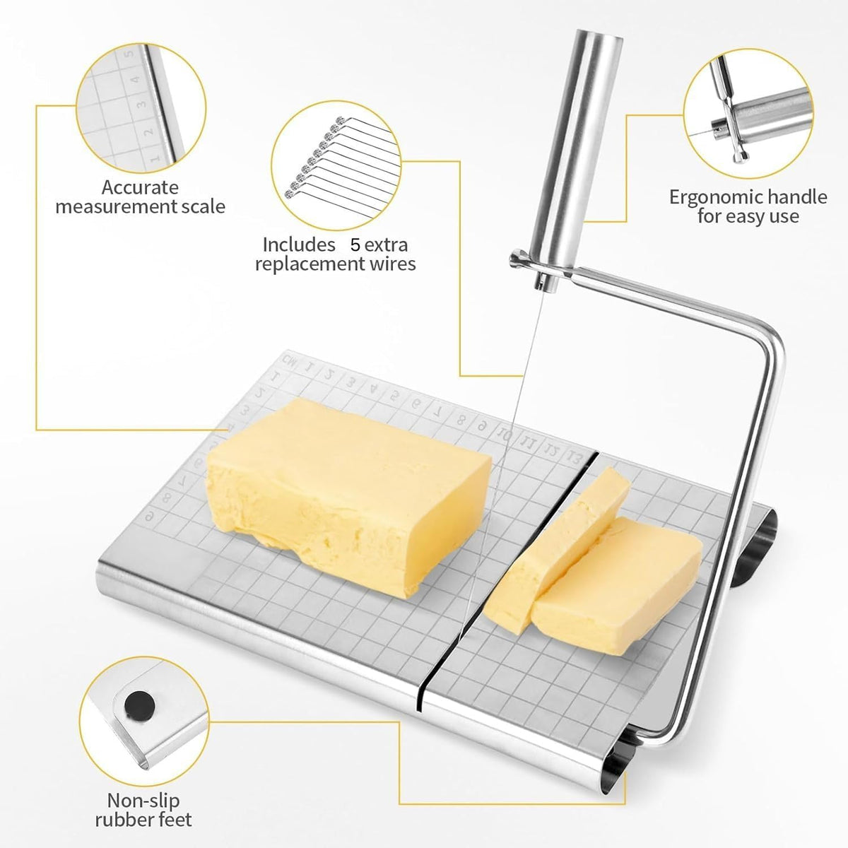 Cheese Slicer with Measuring Grid, Stainless Steel