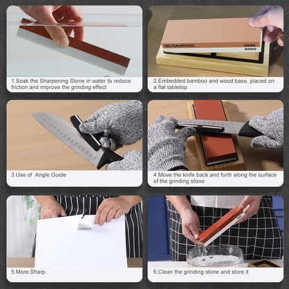 Knife Sharpening Stone - Dual Grit Whetstone 400/1000 3000/8000, Knife Sharpening Stone Set, Tpstone Knife Sharpener Tool,Easy to Use