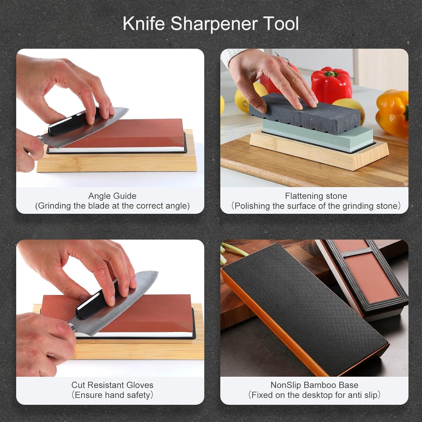 Knife Sharpening Stone - Dual Grit Whetstone 400/1000 3000/8000, Knife Sharpening Stone Set, Tpstone Knife Sharpener Tool,Easy to Use