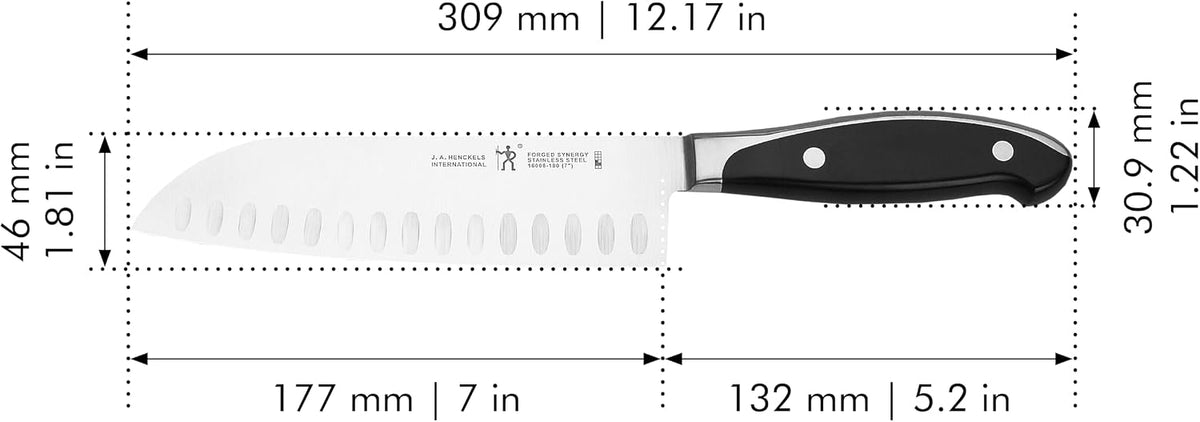 Forged Synergy 7-inch Hollow Edge Santoku Knife, Black/Stainless Steel