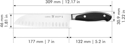 Forged Synergy 7-inch Hollow Edge Santoku Knife, Black/Stainless Steel