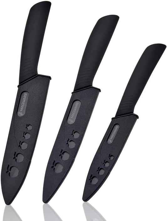 Magiware Ceramic Knives, Ceramic Knife Set with Sheaths Cover -Sharp Longer Never Rust (include 6 Inch Chef Knife, 5inch Utility Knife, and 4 Inch Paring Knife